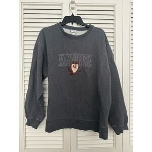 Vintage Warner Bros Studio Size L Gray Taz Crewneck Tasmanian Devil Sweatshirt